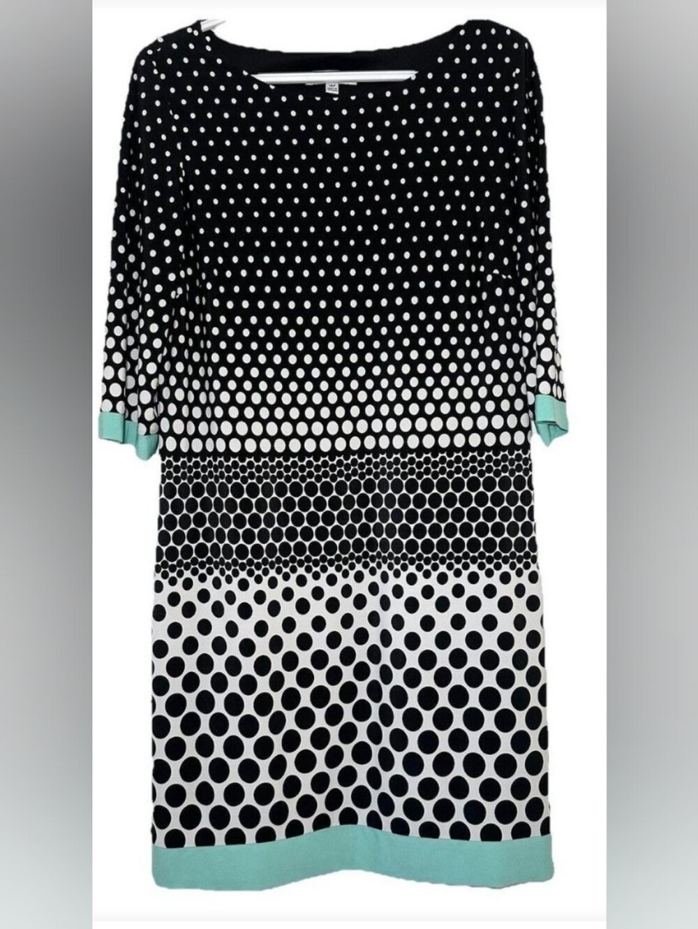 Studio One Black & White Polka Dot Shift Dress with Mint Trim Size XL